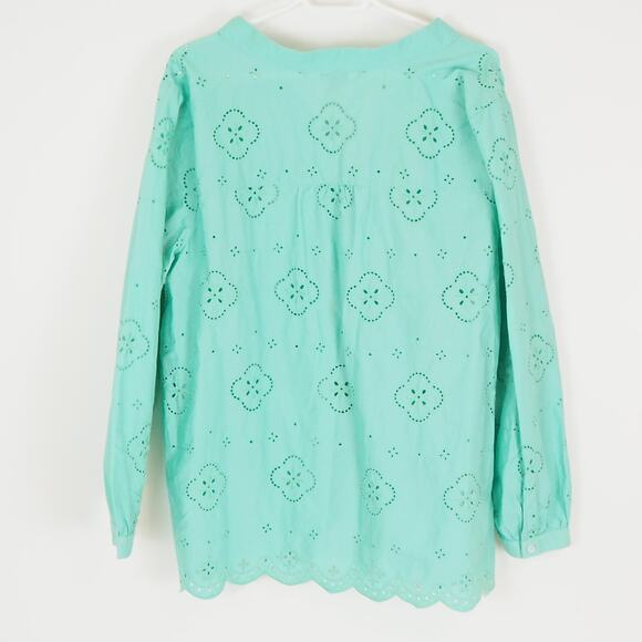 Talbots Floral Embroidered Top Neptune Green Women's Size 2X Plus Blouse - Picture 2 of 9